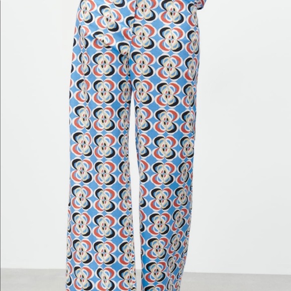 BRAND NEW ZARA LINEN BLEND GEOMETRIC PRINT PANTS - Picture 7 of 16